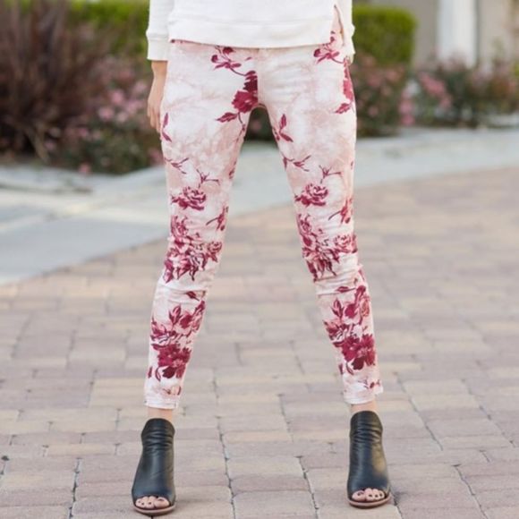 J BRAND Twisted Pink Seas Floral Ankle Skinny Pants - Picture 1 of 13